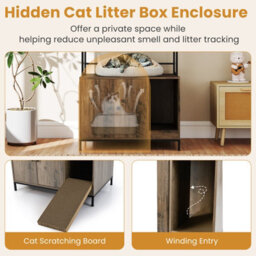 Costway Cat Litter Box Enclosure With Storage Shelves Indoor Wooden Kitten House Pet Cabinet - thumbnail 4