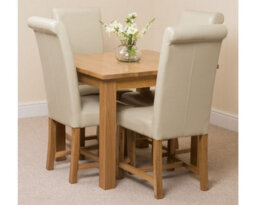 That's Furniture Oslo 90 X 90 Cm Oak Small Dining Table And 4 Chairs Dining Set With Washington Ivory Leather Chairs - thumbnail 2