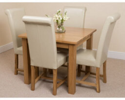 That's Furniture Oslo 90 X 90 Cm Oak Small Dining Table And 4 Chairs Dining Set With Washington Ivory Leather Chairs - thumbnail 3