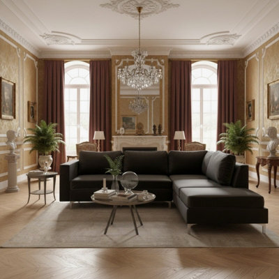 Orlando Velvet Living Room Corner Sofa Metal Legs Freestanding Upholstered Back 2355Cm 212Cm 85Cm Black Right - image 1
