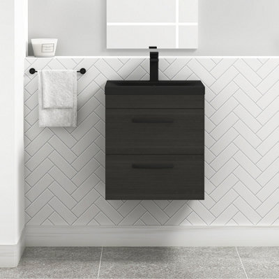 Royal Bathrooms Turin 500mm Wall Hung Vanity Unit 2 Drawer Hale Black With Black Basin & Handles - image 1