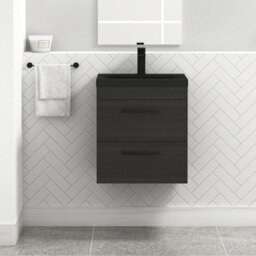 Royal Bathrooms Turin 500mm Wall Hung Vanity Unit 2 Drawer Hale Black With Black Basin & Handles - thumbnail 1