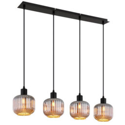 Luminosa Lighting Luminosa Tom Bar Pendant Ceiling Light Matt Black Smoke Glass Shade 4X E14 - thumbnail 1