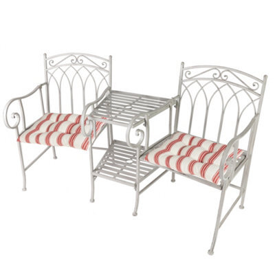 Dibor Vintage Grey Arched Outdoor Garden Furniture Companion Seat Bench With Free Set Of 2 Red Seat Pad Cushions - image 1