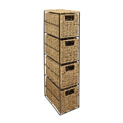 Woodluv 4 Drawer Seagrass Tower Storage Unit- Bedroom/bathroom/home/office - image 1