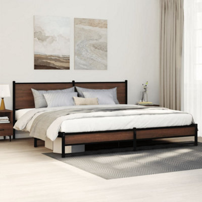 Berkfield Metal Bed Frame Without Mattress Brown Oak 200X200 Cm - image 1