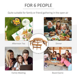 Wyld Haus 6-Seater Round Wooden Picnic Table With 3 Connected Benches And Parasol Hole, Brown-Red - thumbnail 8