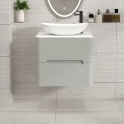 Royal Bathrooms Venice 600mm Dove Grey Wall Mounted Bathroom Countertop Vanity Unit 2 Drawer With Cesar Basin - thumbnail 1