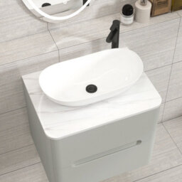 Royal Bathrooms Venice 600mm Dove Grey Wall Mounted Bathroom Countertop Vanity Unit 2 Drawer With Cesar Basin - thumbnail 6