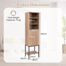147 Cm Tall Bathroom Cabinet Slim Storage Cabinet With Adjustable Natural - thumbnail 2