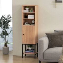 147 Cm Tall Bathroom Cabinet Slim Storage Cabinet With Adjustable Natural - thumbnail 6