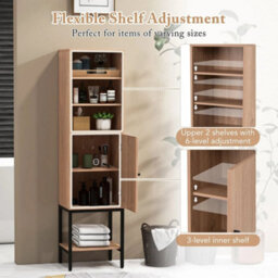 147 Cm Tall Bathroom Cabinet Slim Storage Cabinet With Adjustable Natural - thumbnail 4