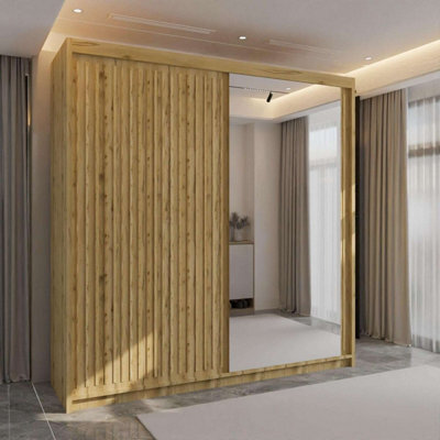 Sliding Wardrobes 4 u LTD Sliding Wardrobes 4U Ronal 2&3 Sliding Door Wardrobe With Mirror Panel Available In 4 Colors - (Oak/oak W150Cm, H217Cm) - image 1