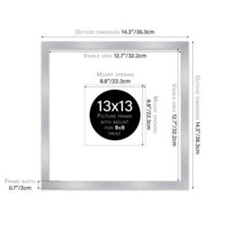 "13X13"" Silver Picture Frame - 13X13"" Square Frame With 9X9"" Mount For 13X13""/9X9"" Pictures Moderrn Style Thin Edge, 1 Pack" - thumbnail 2