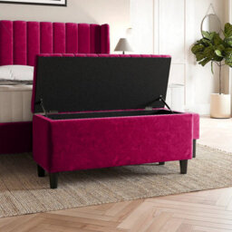 120Cm Lined Upholstered Ottoman Storage Box - Red Plush Velvet Blanket Storage Box With Wooden Legs - thumbnail 2