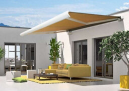 INTROLL Int500 - Full Cassette Retractable Garden Patio Canopy Manual White Frame - Cream Desert Fabric - 2.5M X 2M - thumbnail 1