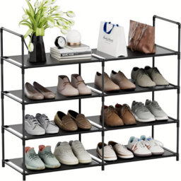 Shoe Rack, 4 Tier Stackable Shoe Storage Shelf With Metal Frame And Fabric Tiers, Easy Assembly - thumbnail 1