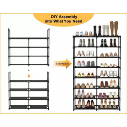 Shoe Rack, 4 Tier Stackable Shoe Storage Shelf With Metal Frame And Fabric Tiers, Easy Assembly - thumbnail 4