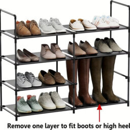 Shoe Rack, 4 Tier Stackable Shoe Storage Shelf With Metal Frame And Fabric Tiers, Easy Assembly - thumbnail 3