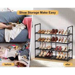 Shoe Rack, 4 Tier Stackable Shoe Storage Shelf With Metal Frame And Fabric Tiers, Easy Assembly - thumbnail 6