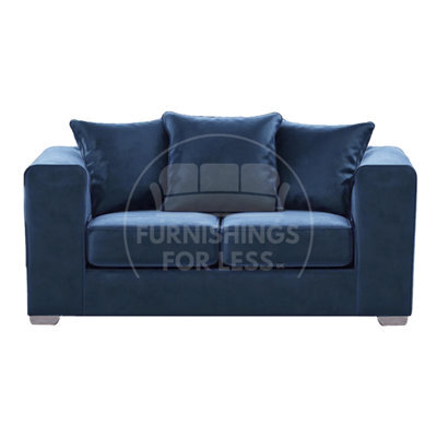 Furnishings For Less UK Ella Boxed Arm Plush Velvet  Fabric 2 Seater Sofa Blue