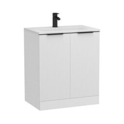 Royal Bathrooms Evora 700mm Matt White Fluted Floor Standing Bathroom Vanity Unit 2 Door Cabinet Storage With Stone Basin & Matt Black Handles - thumbnail 6