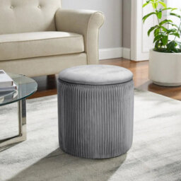 Round Footstool Storage Ottoman Padded Seat Footrest Vanity Stool Chairs - thumbnail 1
