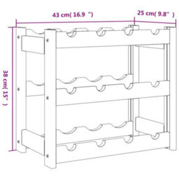 Berkfield Wine Rack For 12 Bottles Grey Solid Wood Pine - thumbnail 7