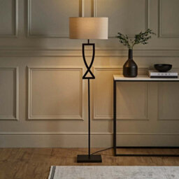 Valuelights Katniss Large Black Metal Floor Lamp With An Oatmeal Fabric Oval Lampshade - Bulb Included - thumbnail 2