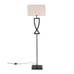 Valuelights Katniss Large Black Metal Floor Lamp With An Oatmeal Fabric Oval Lampshade - Bulb Included - thumbnail 1