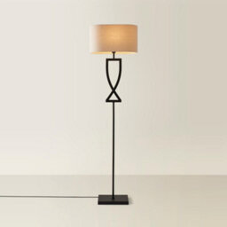 Valuelights Katniss Large Black Metal Floor Lamp With An Oatmeal Fabric Oval Lampshade - Bulb Included - thumbnail 4