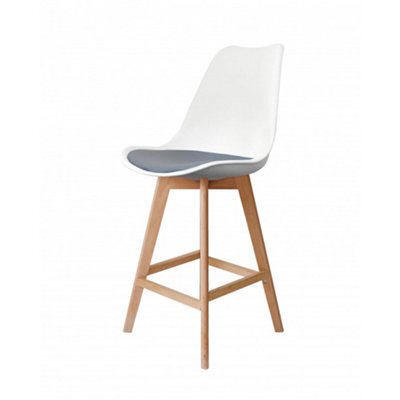 Fusion Living Soho White & Dark Grey Plastic Bar Stool With Light Wood Legs - image 1