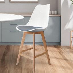 Fusion Living Soho White & Dark Grey Plastic Bar Stool With Light Wood Legs - thumbnail 2