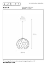Lucide Danza Classic Pendant Light 25Cm - 1Xe27 - Matt Gold, Brass - thumbnail 9