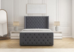 "Bsspoke Divan Base Bed Set Steel Plush Velvet 54Inch Headboard & 20"" Footboard No Drawers No Mattress In Double 3Ft 4Ft 5Ft 6Ft" - thumbnail 3