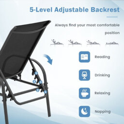 Costway Patio Chaise Lounge Chair Outdoor Adjustable Folding Recliner-Black - thumbnail 9