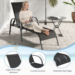 Costway Patio Chaise Lounge Chair Outdoor Adjustable Folding Recliner-Black - thumbnail 8