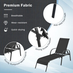 Costway Patio Chaise Lounge Chair Outdoor Adjustable Folding Recliner-Black - thumbnail 7