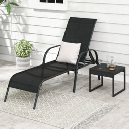 Costway Patio Chaise Lounge Chair Outdoor Adjustable Folding Recliner-Black - thumbnail 1