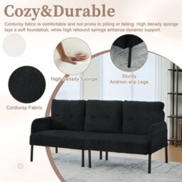 Abrihome Oversized Loveseat, Modern & Plush Double-Seater Sofa, Cozy Bedroom Sofa With Metal Legs & Side Pockets For Living Room, Black - thumbnail 2