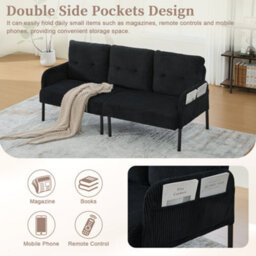Abrihome Oversized Loveseat, Modern & Plush Double-Seater Sofa, Cozy Bedroom Sofa With Metal Legs & Side Pockets For Living Room, Black - thumbnail 4