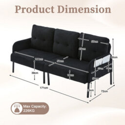 Abrihome Oversized Loveseat, Modern & Plush Double-Seater Sofa, Cozy Bedroom Sofa With Metal Legs & Side Pockets For Living Room, Black - thumbnail 5
