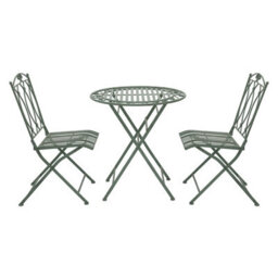Charles Bentley Rustic Wrought Iron Outdoor Bistro Set - Sage Green - thumbnail 2