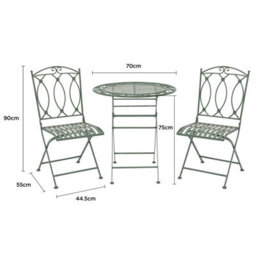 Charles Bentley Rustic Wrought Iron Outdoor Bistro Set - Sage Green - thumbnail 7