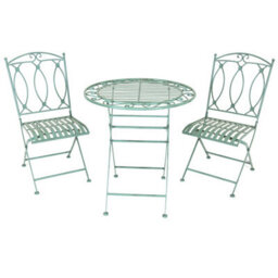 Charles Bentley Rustic Wrought Iron Outdoor Bistro Set - Sage Green - thumbnail 1