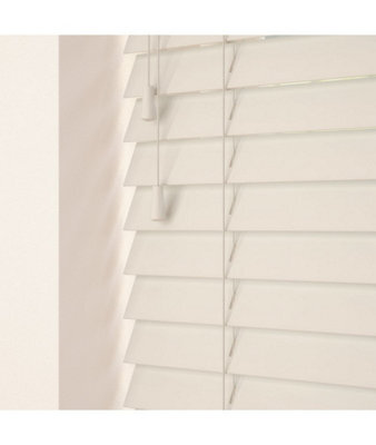 50mm Slat Cream Real Wood Venetian Blind With Strings 120Cm Drop 240Cm Wide - image 1