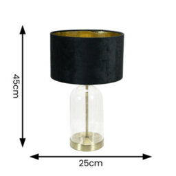 Valuelights Jessy Glass With Gold Trim Table Lamp With Black Velvet With Gold Inner Lamp Shade And Led Bulb - thumbnail 5