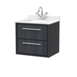 Hudson Reed Lille Wall Hung 2 Drawer Vanity With Marble Top & 1 Tap Hole Basin, Graphite Woodgrain, 617 X 620 mm - thumbnail 2