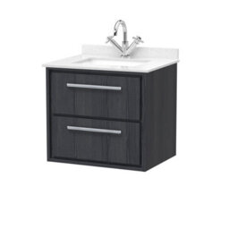 Hudson Reed Lille Wall Hung 2 Drawer Vanity With Marble Top & 1 Tap Hole Basin, Graphite Woodgrain, 617 X 620 mm