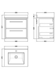 Hudson Reed Lille Wall Hung 2 Drawer Vanity With Marble Top & 1 Tap Hole Basin, Graphite Woodgrain, 617 X 620 mm - thumbnail 4